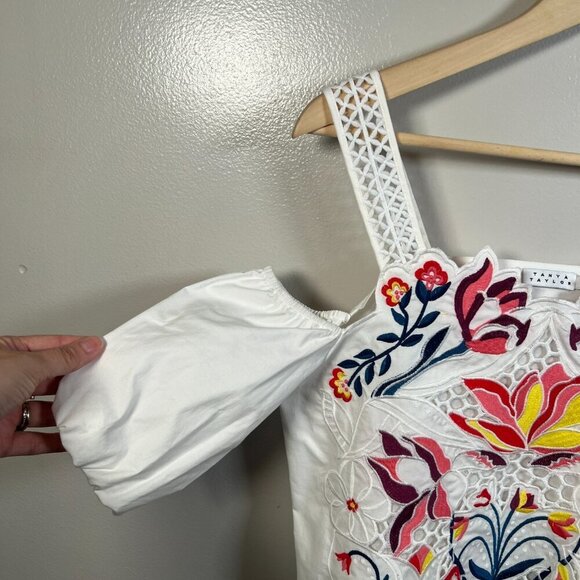 Tanya Taylor Marja Cold Shoulder Top Size 2 White Embroiderd Cut Out Vacation - Picture 4 of 9